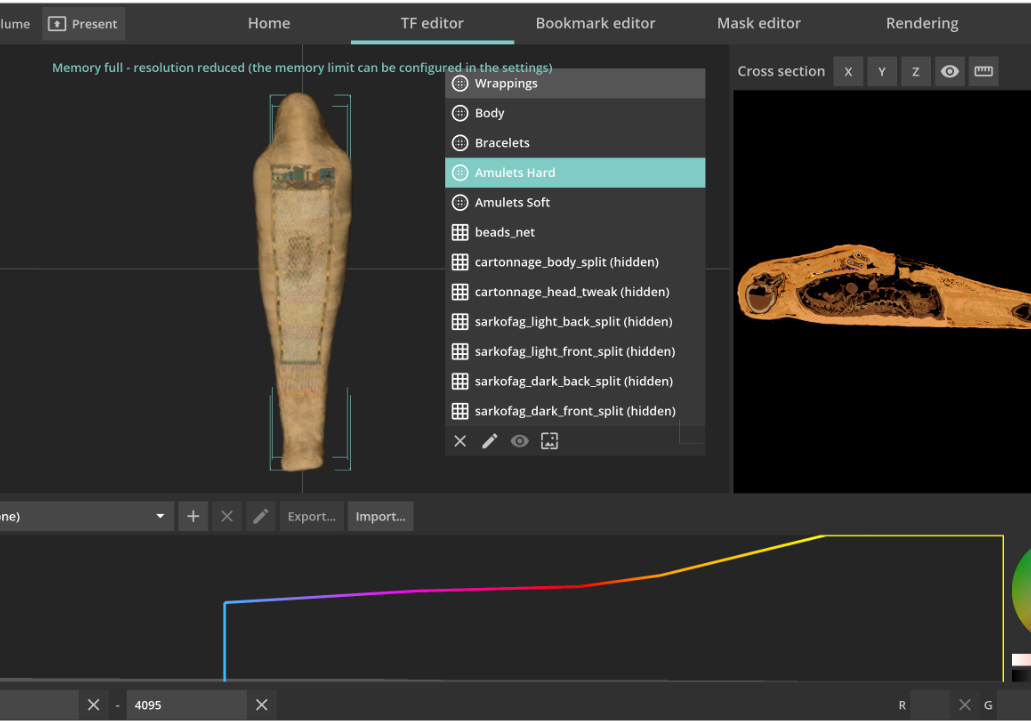 Screenshot of software used to see the inside of a mummy